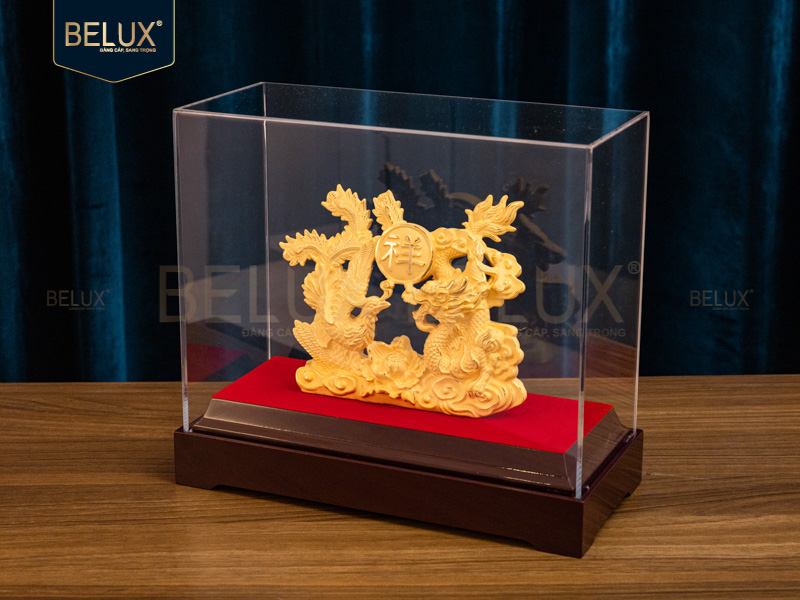 Tượng Long Phụng dát vàng cát&nbsp;16x4.5x13cm